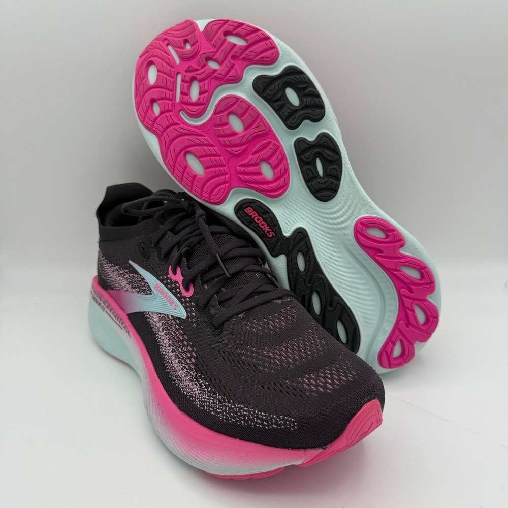 Women's Brooks Adrenaline GTS 25 Black Cyber Pink Cushion Running Shoes Sz 10.5